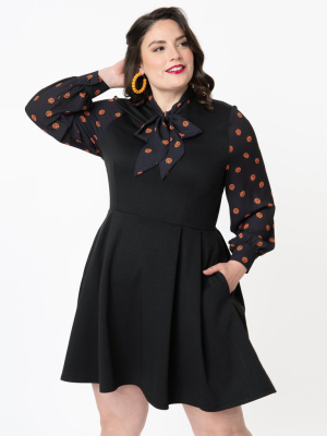 Smak Parlour Plus Size Black & Pumpkin Print She.e.o. Fit & Flare Dress