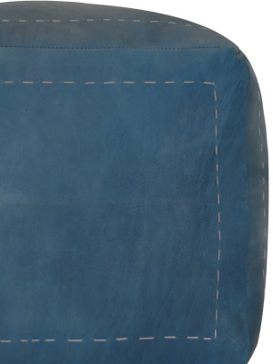 Moroccan Contemporary Leather Pouf, Slate Blue