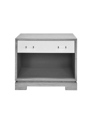 Shane Side Table W/ Acrylic & Nickel Hardware In Matte White & Grey Cerused Oak