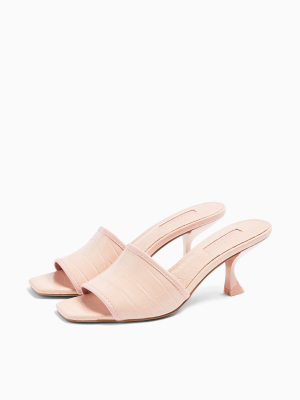 Nutmeg Pink Flare Heel Mules