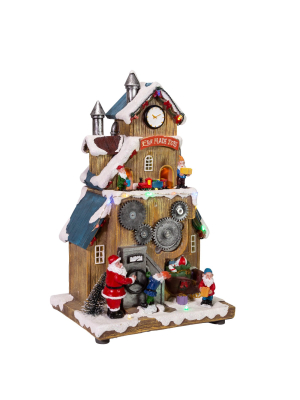 Kurt Adler 12" Battery-operated Led Santa's Workshop With Turning Train Table Piece