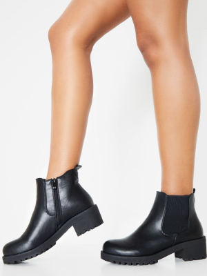 Black Low Heel Cleated Chelsea Ankle Boots
