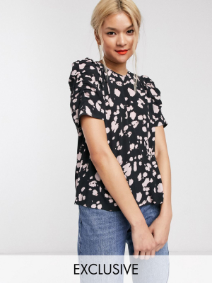 Whistles Exclusive Polka Dot Puff Sleeve Top In Black & Pink