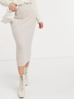 Whistles Ribbed Knit Tube Skirt In Oatmeal