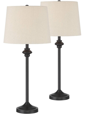 360 Lighting Modern Buffet Table Lamps Set Of 2 Bronze Metal Oatmeal Fabric Drum Shade For Dining Room