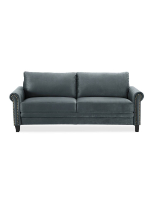 Ashley Microfiber Upholstery Sofa With Nailhead Trimming Dark Gray - Lifestyle Solutions