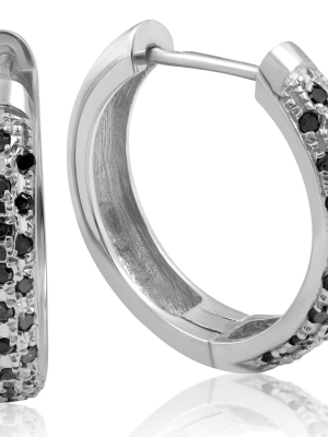 Pompeii3 1/2ct Black Diamond Pave Hoops Earrings White Gold Womens Ladies Unique Style