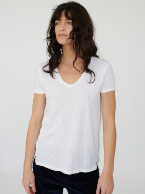 Supima Slub Short Sleeve V-neck T-shirt In White