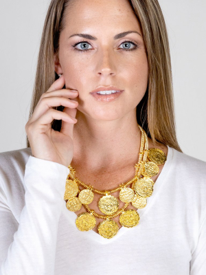 Gold Carved Coin Necklace