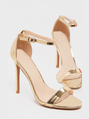 Shiny Gold Clover Strap Heeled Sandal