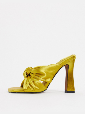 Asos Design Norbiton Satin Twist Mules In Yellow