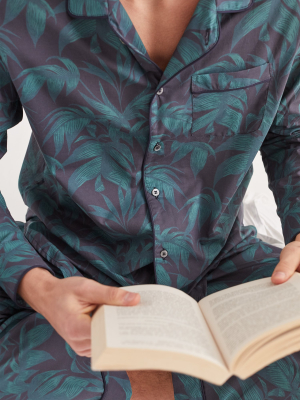 Men’s Long Pyjama Set Byron Tropical Print Navy/green