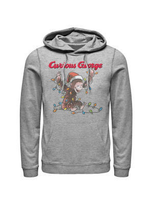 Men's Curious George Christmas Light Game Pull Over Hoodie