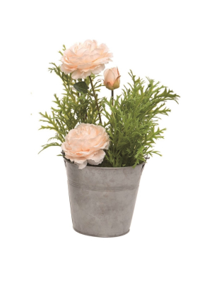 Transpac Metal 13 In. Pink Spring Faux Flowers In Metal Bucket