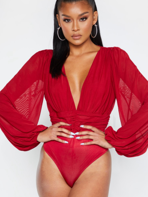 Scarlet Mesh Ruched Waistband Bodysuit