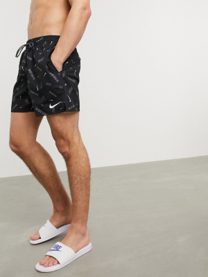 Nike Swimming 5inch Volley Shorts With All Over Swoosh Print In Black