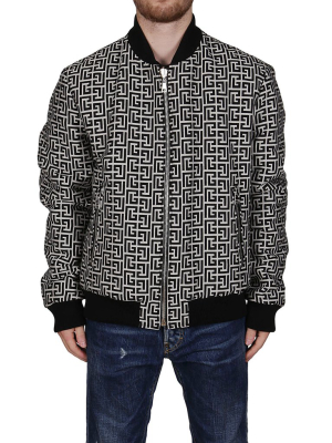 Balmain Two-tone Monogram-patterned Hooded Jacket