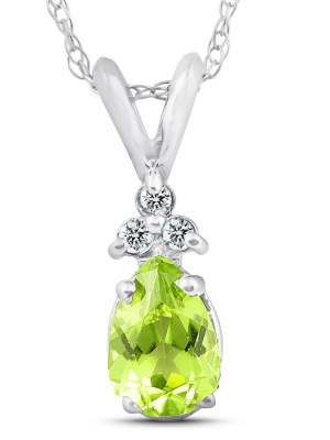 Pompeii3 1/2ct Pear Peridot & Diamond Solitaire Pendant 14k White Gold With 18" Chain