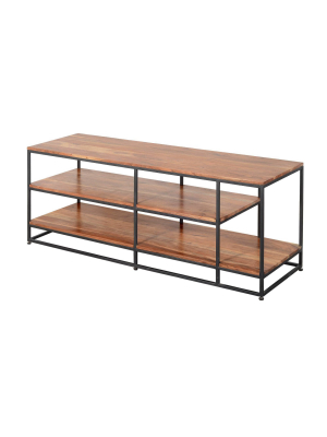 3 Tier Metal Framed Entertainment Unit With Wooden Shelves Brown/dark Gray - The Urban Port