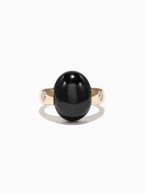 Effy Limited Edition Mens 14k Yellow Gold Onyx And Diamond Ring, 15.49 Tcw