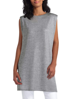 H Halston Knit Pleat Neck Sleeveless Tunic