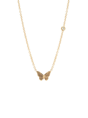 14k Itty Bitty Butterfly Necklace With Floating Diamond