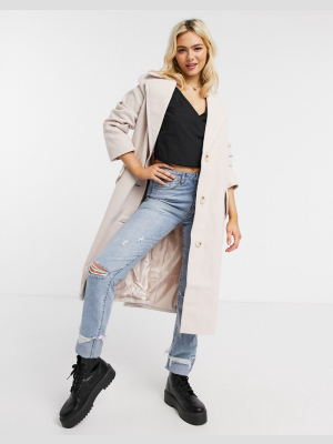 Asos Design Button-up Oversized Coat In Pink