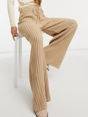 In The Style X Lorna Luxe Lullaby Ribbed Wide Leg Pants In Brown
