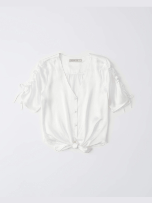 Short-sleeve Tie-front Top