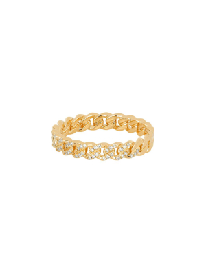 Mini Curb Chain Diamond Ring - Yellow Gold