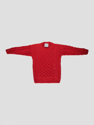 Kids Aran Jumper In Red