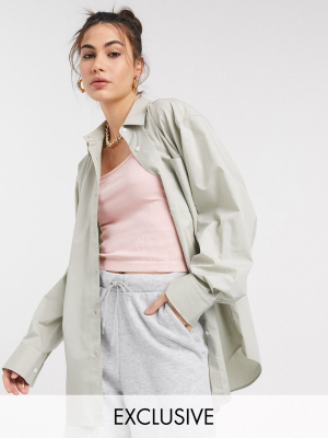 Collusion Oversized Shirt In Sage Green