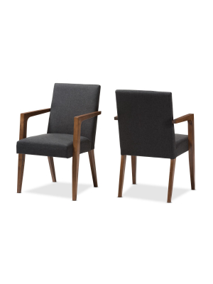 Set Of 2 Andrea Mid - Century Modern Upholstered Wooden Armchair - Dark Gray - Baxton Studio