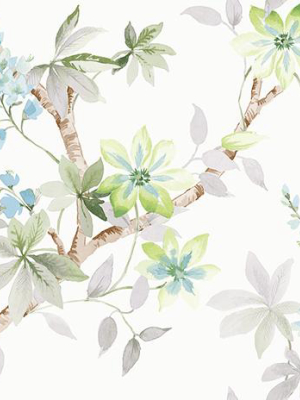Jasper Floral Wallpaper In Blues, Greens, And Ivory By Carl Robinson For Seabrook Wallcoverings