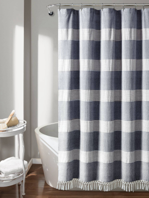 Tucker Stripe Yarn Dyed Cotton Knotted Tassel Shower Curtain - Lush Décor