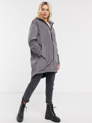 Asos Design Faux Fur Lined Raincoat In Gray