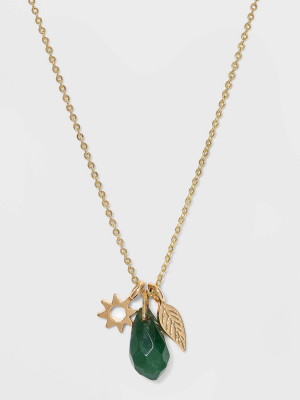 Semi-precious Amazonite Leaf And Sun Short Necklace - Green