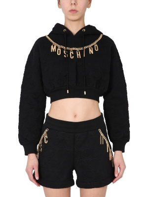 Moschino Logo Chain Hooded Cropped Sweatshirt