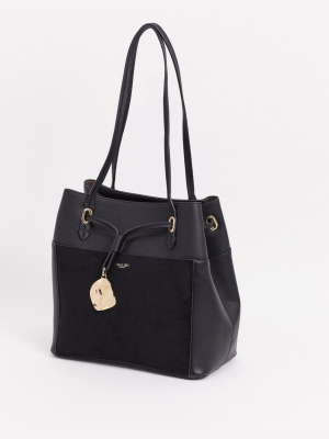 Luella Gray Tote With Suede Contrast Front Pocket In Black