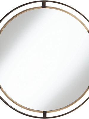 Uttermost Crest Bronze And Gold 34" Round Wall Mirror