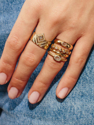 Rose Cut Oval Diamond Beaded Band Ring