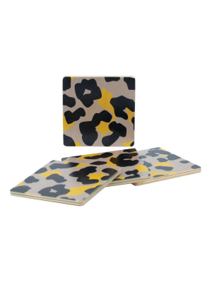 Cheetah Grey Coasters, Set Of Four