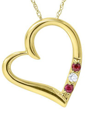 Pompeii3 Diamond & Ruby Heart Pendant 3-stone 14k Yellow Gold With 18" Chain