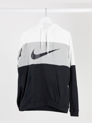 Nike Training Color Block Swoosh Hoodie In Gray