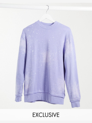 Collusion Unisex Organic Cotton Sweatshirt In Lilac Bleach Wash