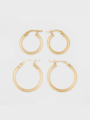 Gold Over Sterling Silver Hoop Fine Jewelry Earring Set 2pc - A New Day™ Gold