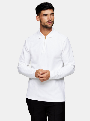 White Pique Long Sleeve Polo