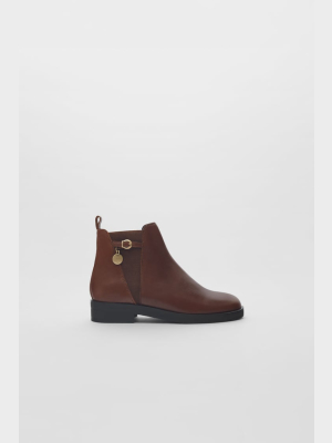 Medal Trim Leather Ankle Boots