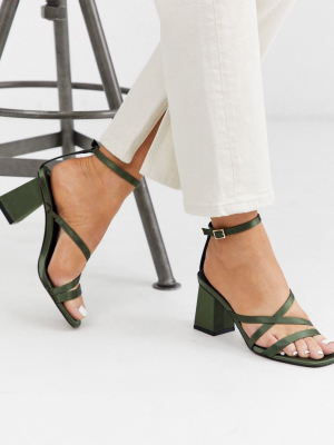 Asos Design Heartening Block Heeled Sandals In Khaki