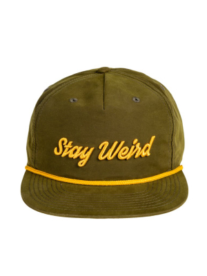 The Mantra | Stay Weird Green Embroidered Rope Hat